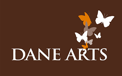 Two color, reverse Dane Arts logo
