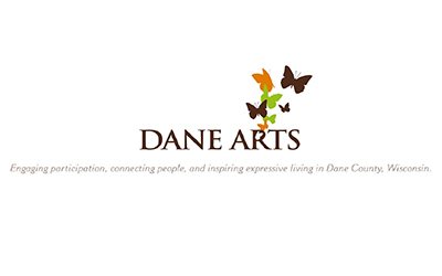 Three color, one line Dane Arts logo with full tag line